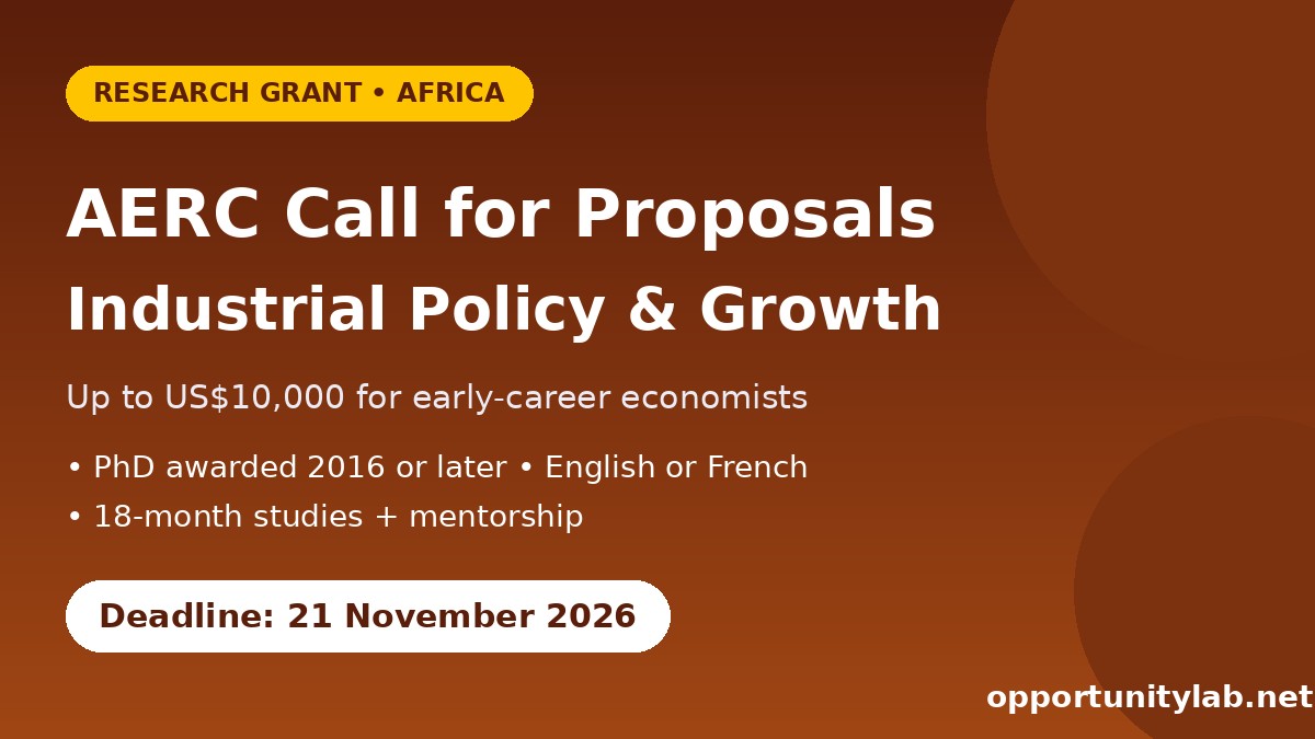 AERC Industrial Policy and Growth in Africa call for proposals flyer, deadline 21 November 2026