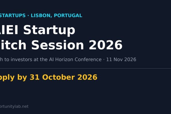 AIEI Startup Pitch Session 2026 at the AI Horizon Conference in Lisbon, apply by 31 October 2026