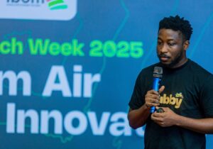 A founder pitching on stage at Akwa Ibom Tech Week
