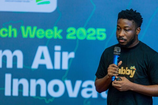 A founder pitching on stage at Akwa Ibom Tech Week
