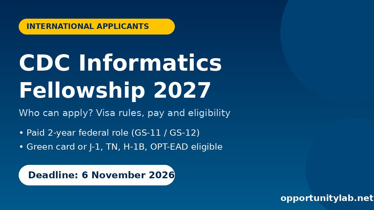CDC Public Health Informatics Fellowship 2027 guide for international applicants, deadline 6 November 2026