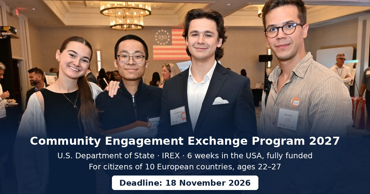 Community Engagement Exchange (CEE) Program 2027, fully funded six-week US exchange, deadline 18 November 2026