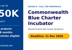 Commonwealth Blue Charter Incubator Round II, grants of up to 50,000 pounds for government-led ocean projects in 56 countries, deadline 11 December 2026