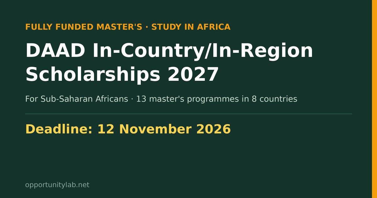 DAAD In-Country/In-Region master's scholarships 2027 for Sub-Saharan Africans, deadline 12 November 2026