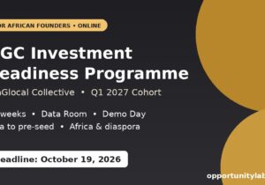 DGC Investment Readiness Programme Q1 2027 cohort for African founders, 12 weeks online, deadline October 19, 2026