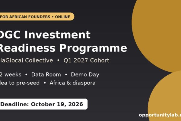 DGC Investment Readiness Programme Q1 2027 cohort for African founders, 12 weeks online, deadline October 19, 2026