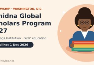 Illustration of a woman scholar holding books for the Echidna Global Scholars Program 2027 at Brookings