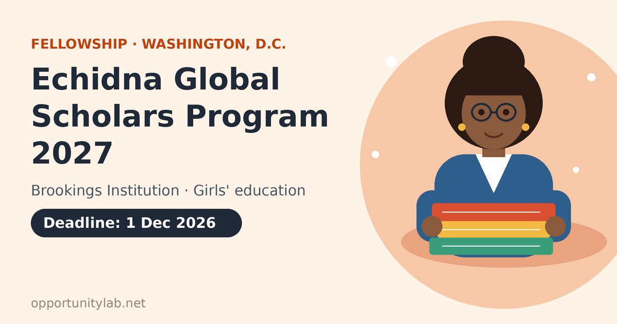 Illustration of a woman scholar holding books for the Echidna Global Scholars Program 2027 at Brookings