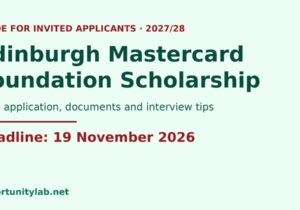 Guide for invited applicants to the Edinburgh Mastercard Foundation Scholarship 2027/28, main application deadline 19 November 2026