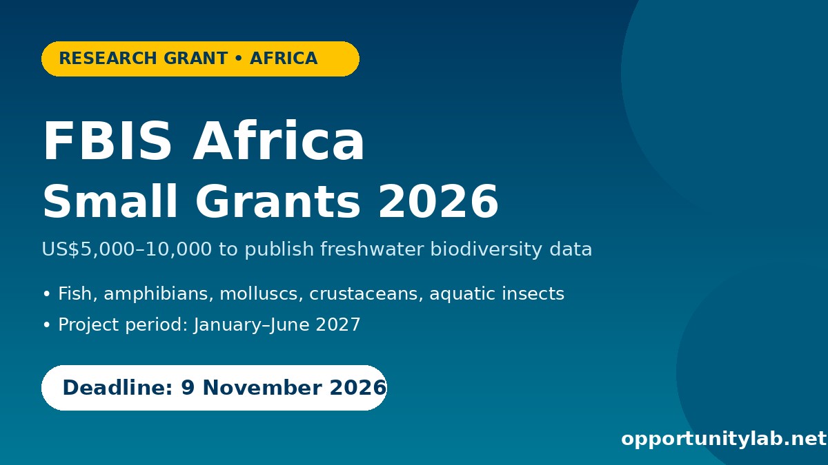 FBIS Africa freshwater biodiversity data small grants 2026 flyer, deadline 9 November 2026