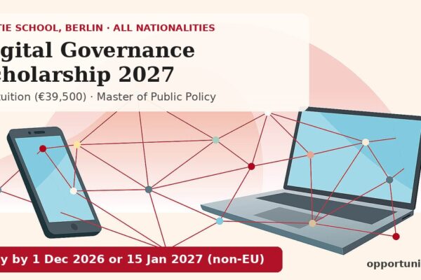 Hertie School Digital Governance Scholarship 2027: full tuition worth €39,500 for the Master of Public Policy, open to all nationalities