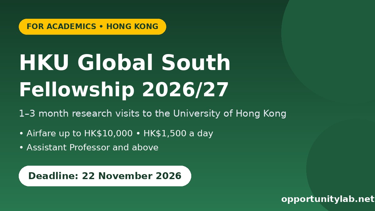 HKU Global South Fellowship Scheme 2026/27 flyer, deadline 22 November 2026