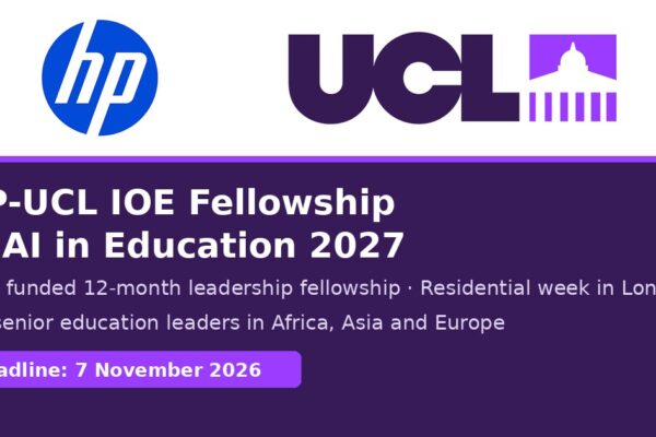 HP-UCL IOE Fellowship in AI in Education 2027, deadline 7 November 2026