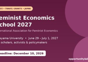IAFFE Feminist Economics School 2027 at Okayama University, Japan, free with travel grants, deadline December 10, 2026