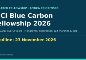 IBCI Blue Carbon Fellowship 2026, US$60,000 over two years, applicants from Africa prioritised, deadline 23 November 2026