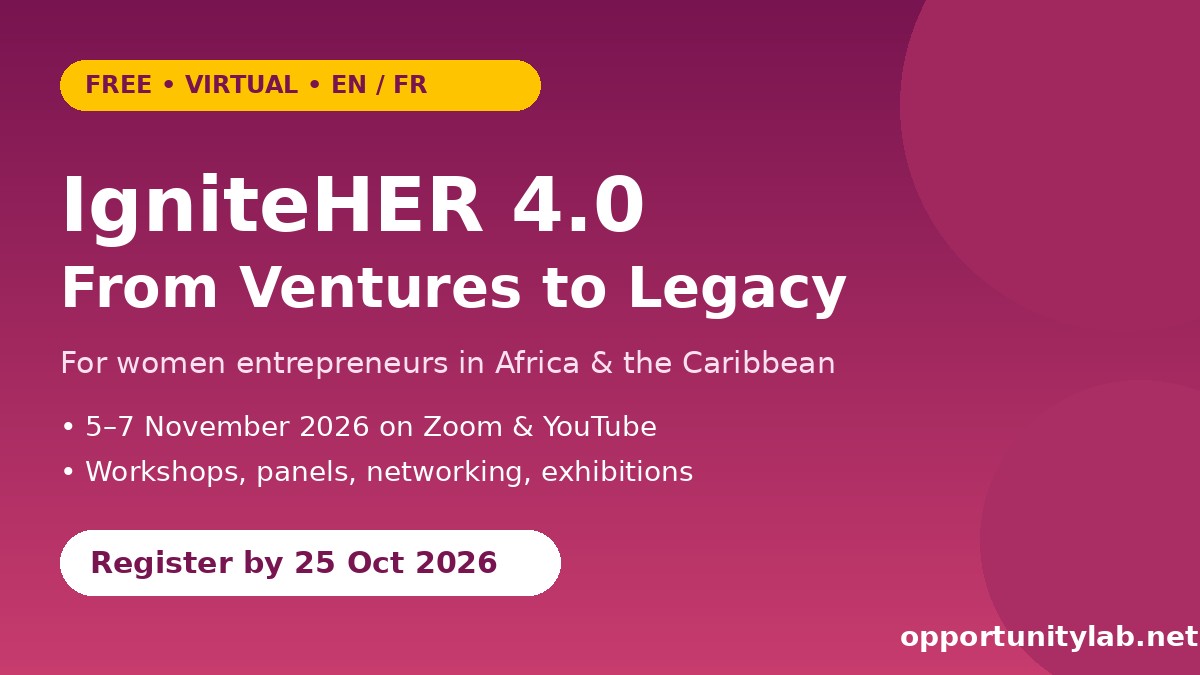 IgniteHER 4.0 virtual conference 2026 flyer for women entrepreneurs, register by 25 October 2026