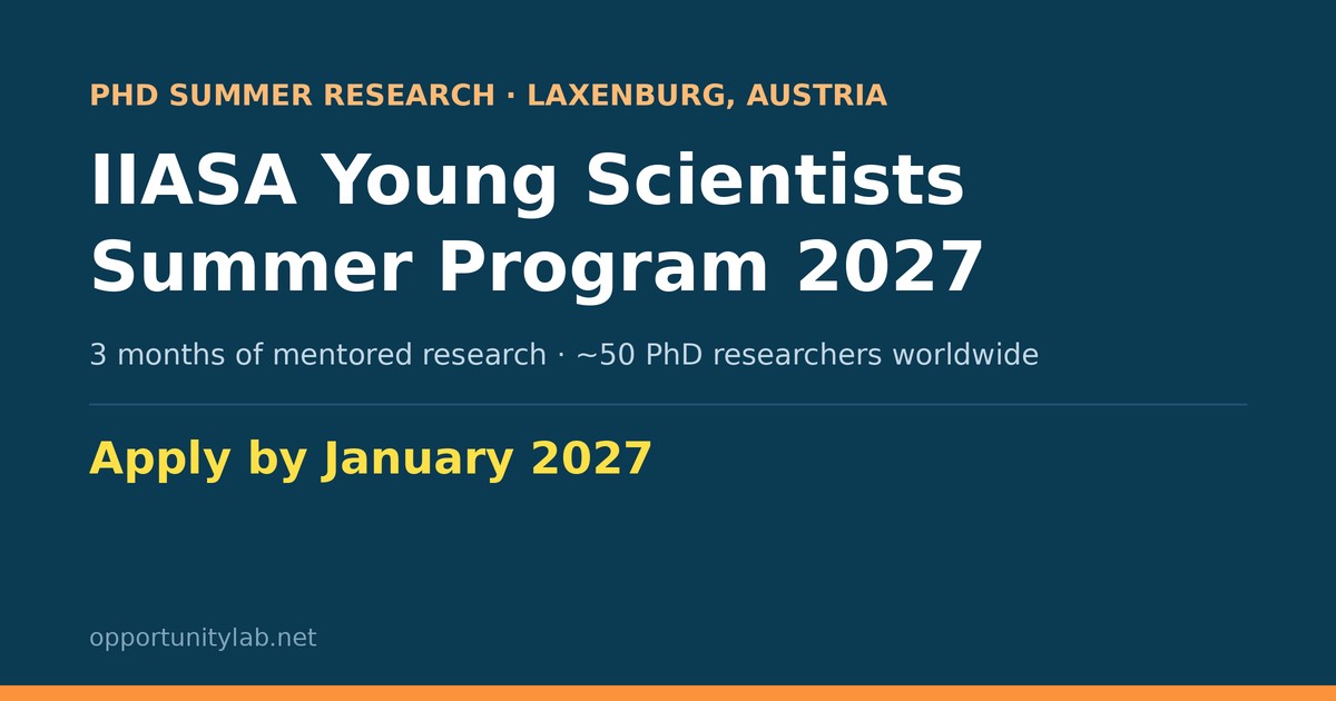 IIASA Young Scientists Summer Program 2027 for PhD students in Laxenburg, Austria, apply by January 2027