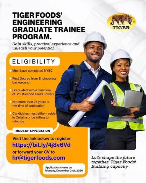 Tiger Foods Engineering Graduate Trainee Programme 2026 eligibility and application details