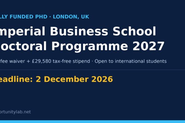 Imperial Business School fully funded Doctoral Programme 2027 in London, deadline 2 December 2026