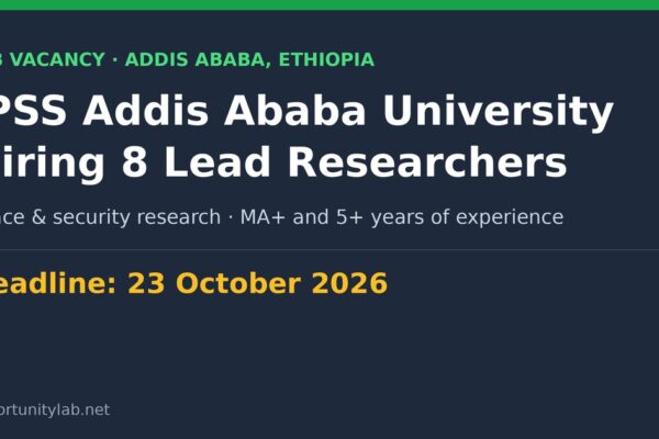 IPSS Addis Ababa University hiring 8 Lead Researchers in peace and security, deadline 23 October 2026