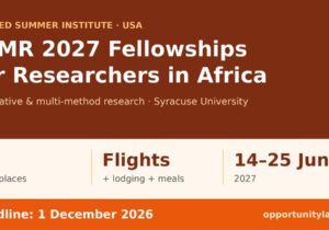 IQMR 2027 Fellowships for researchers in Africa at Syracuse University, 5 places with flights, lodging and meals, 14 to 25 June 2027, deadline 1 December 2026