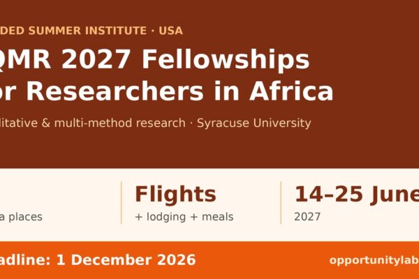 IQMR 2027 Fellowships for researchers in Africa at Syracuse University, 5 places with flights, lodging and meals, 14 to 25 June 2027, deadline 1 December 2026