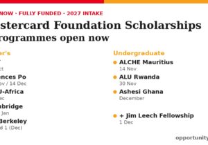 Mastercard Foundation Scholarships open now: UCT, Sciences Po, CMU-Africa, Cambridge, UC Berkeley, ALCHE Mauritius, ALU and Ashesi, plus the Jim Leech Fellowship