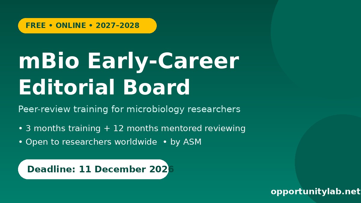 mBio Early-Career Editorial Board 2027-2028 flyer, deadline 11 December 2026