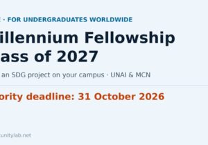 Millennium Fellowship Class of 2027 for undergraduate students, priority deadline 31 October 2026