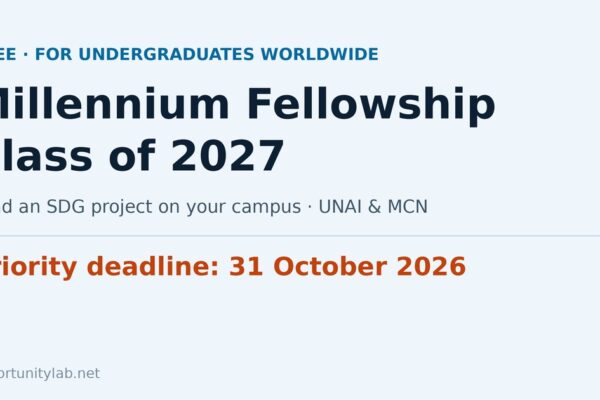 Millennium Fellowship Class of 2027 for undergraduate students, priority deadline 31 October 2026