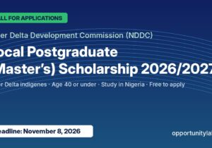 NDDC Local Postgraduate Scholarship 2026/2027 banner with a November 8, 2026 deadline