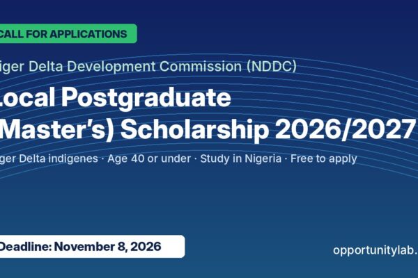 NDDC Local Postgraduate Scholarship 2026/2027 banner with a November 8, 2026 deadline