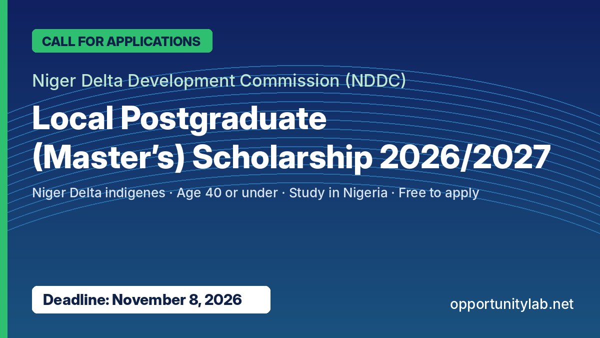 NDDC Local Postgraduate Scholarship 2026/2027 banner with a November 8, 2026 deadline
