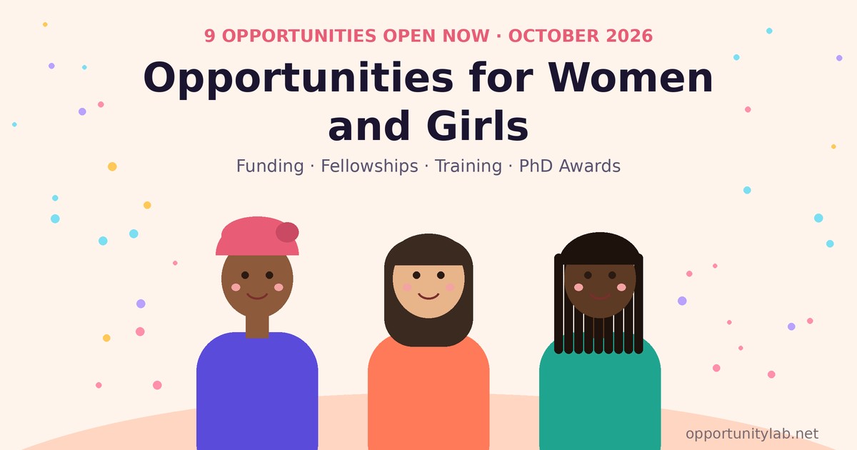 Illustration of three women for a roundup of opportunities for women and girls open in October 2026