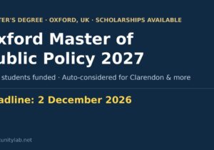Oxford Master of Public Policy 2027 at the Blavatnik School of Government, deadline 2 December 2026
