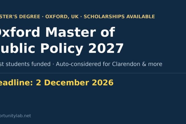 Oxford Master of Public Policy 2027 at the Blavatnik School of Government, deadline 2 December 2026
