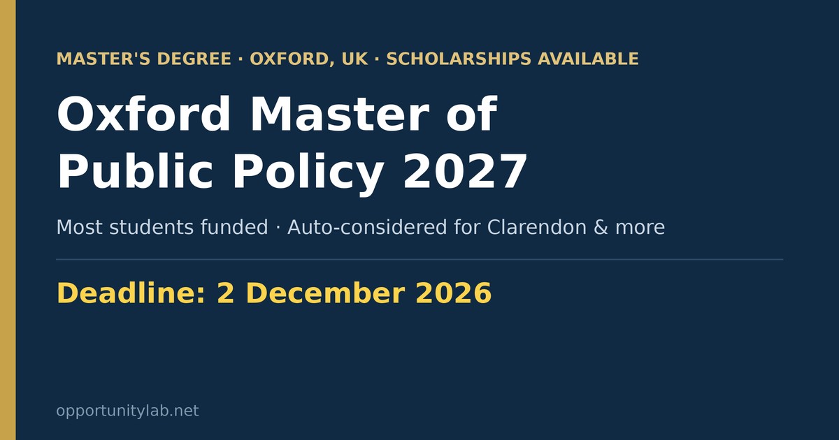 Oxford Master of Public Policy 2027 at the Blavatnik School of Government, deadline 2 December 2026