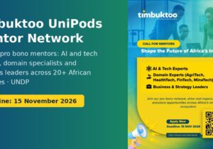 timbuktoo UniPods Mentor Network call for mentors, deadline 15 November 2026