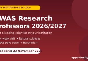 TWAS Research Professors in LDCs 2026/2027 flyer, deadline 23 November 2026