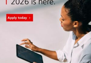 UBS Female Founder Award 2026 flyer showing a woman founder using a tablet