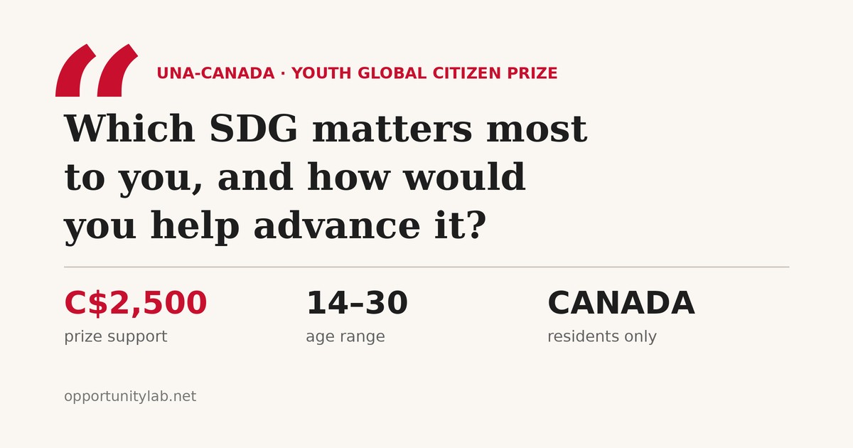 UNA-Canada Youth Global Citizen Prize 2026: which SDG matters most to you? C$2,500 prize support, ages 14 to 30, Canada residents only