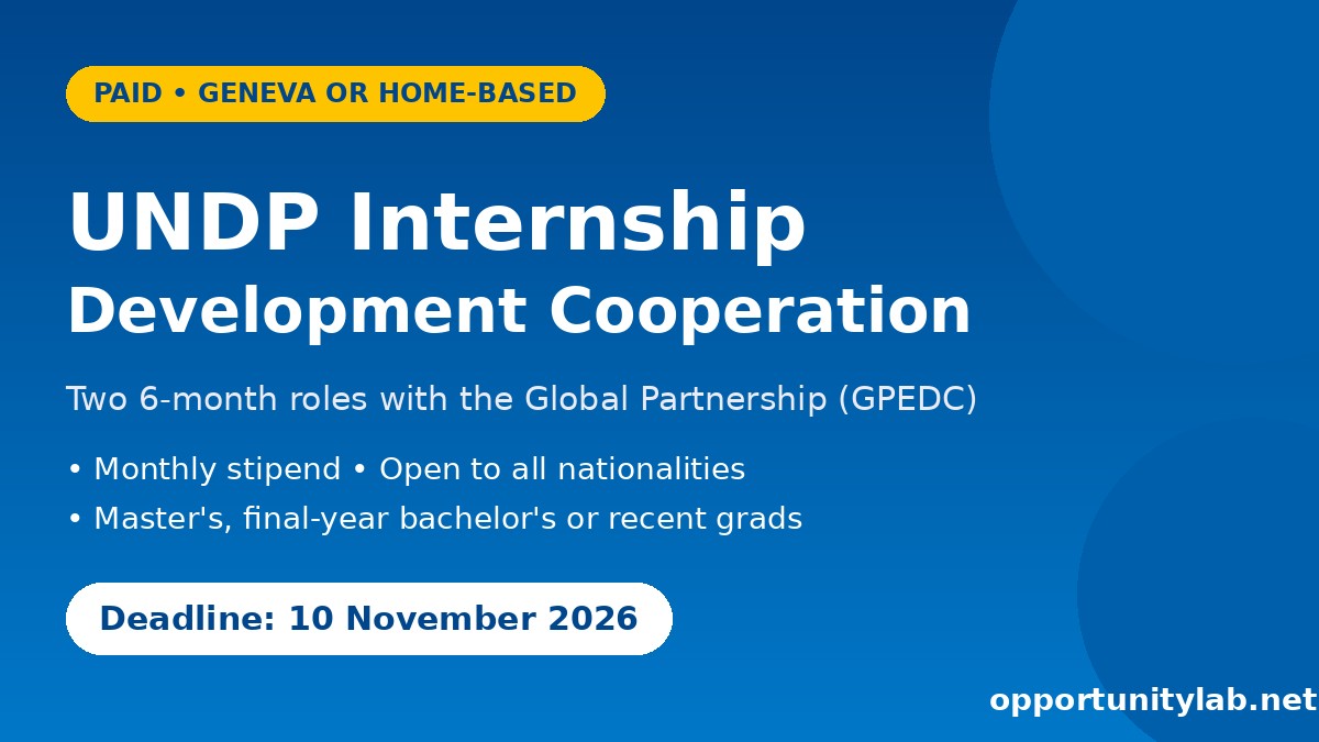 UNDP Internship in Effective Development Cooperation 2026 flyer, Geneva or home-based, deadline 10 November 2026