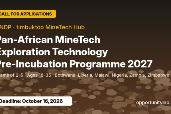 UNDP MineTech Pre-Incubation Programme 2027 banner with an October 16, 2026 deadline