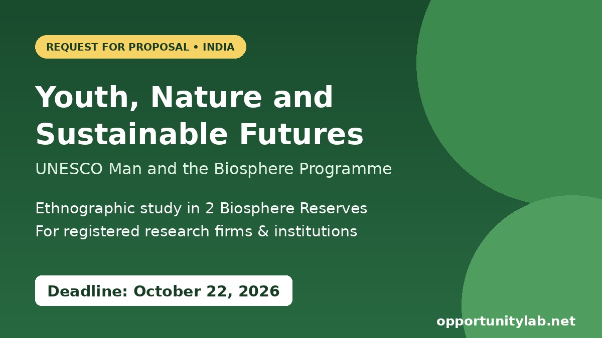 UNESCO Request for Proposal 2026 for research on Youth, Nature and Sustainable Futures in India Biosphere Reserves, deadline October 22, 2026