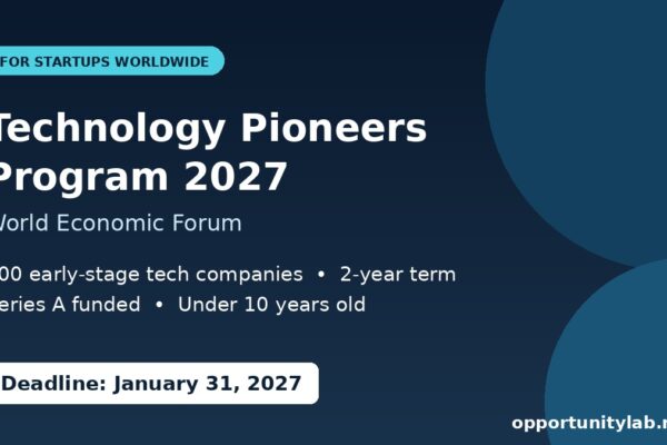 World Economic Forum Technology Pioneers Program 2027 for early-stage tech startups worldwide, deadline January 31, 2027