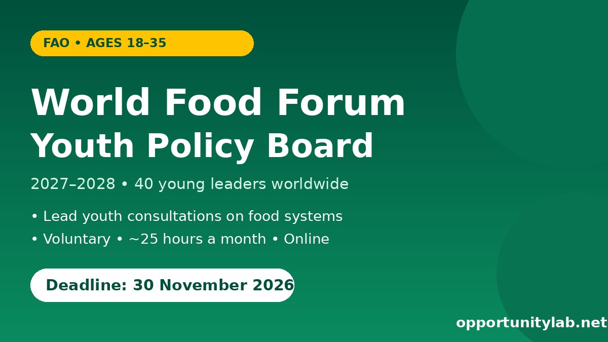 World Food Forum Youth Policy Board 2027-2028 flyer, deadline 30 November 2026