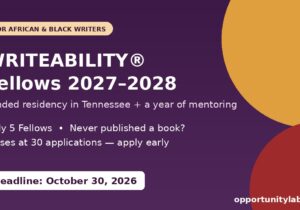 WRITEABILITY Fellows Program 2027-2028, funded writing residency and mentorship for African and Black writers, deadline October 30, 2026
